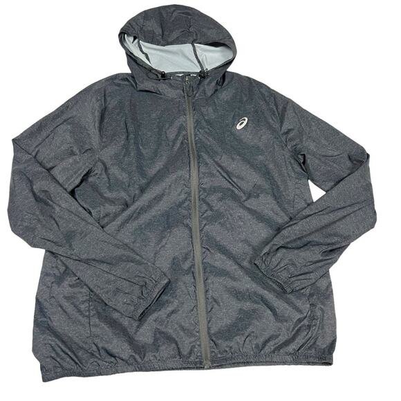 Asics Running Jacket Grey Long‎ Sleeve Full Zip Hooded Activewear Lightweight - Picture 1 of 10